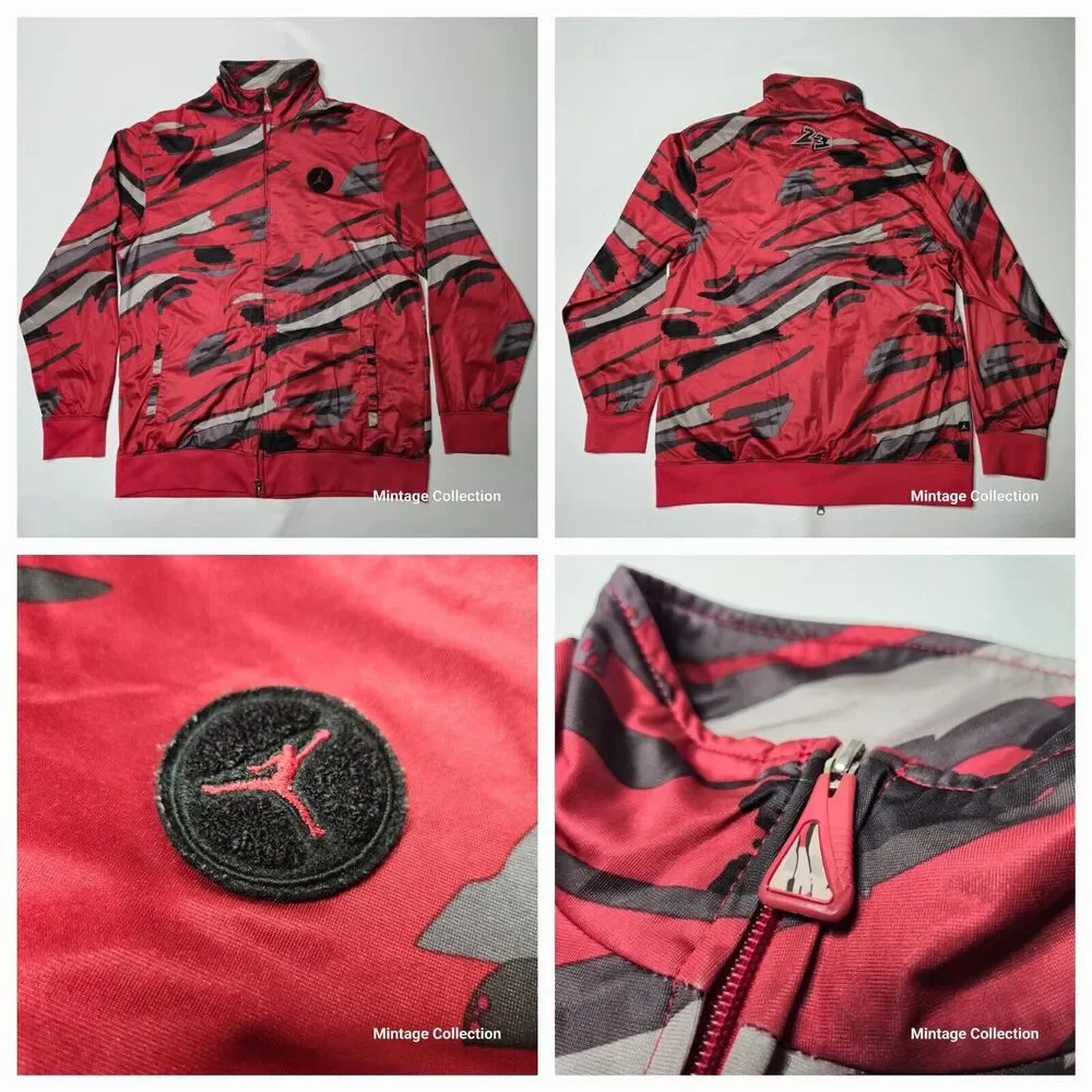 Nike Jumpman Red Jordan VIII 8 Camo Basketball Full Zip Track Jacket Size M